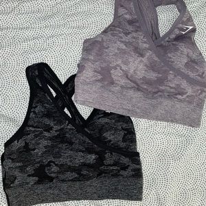 Gymshark camo sports bras (black & purple)
